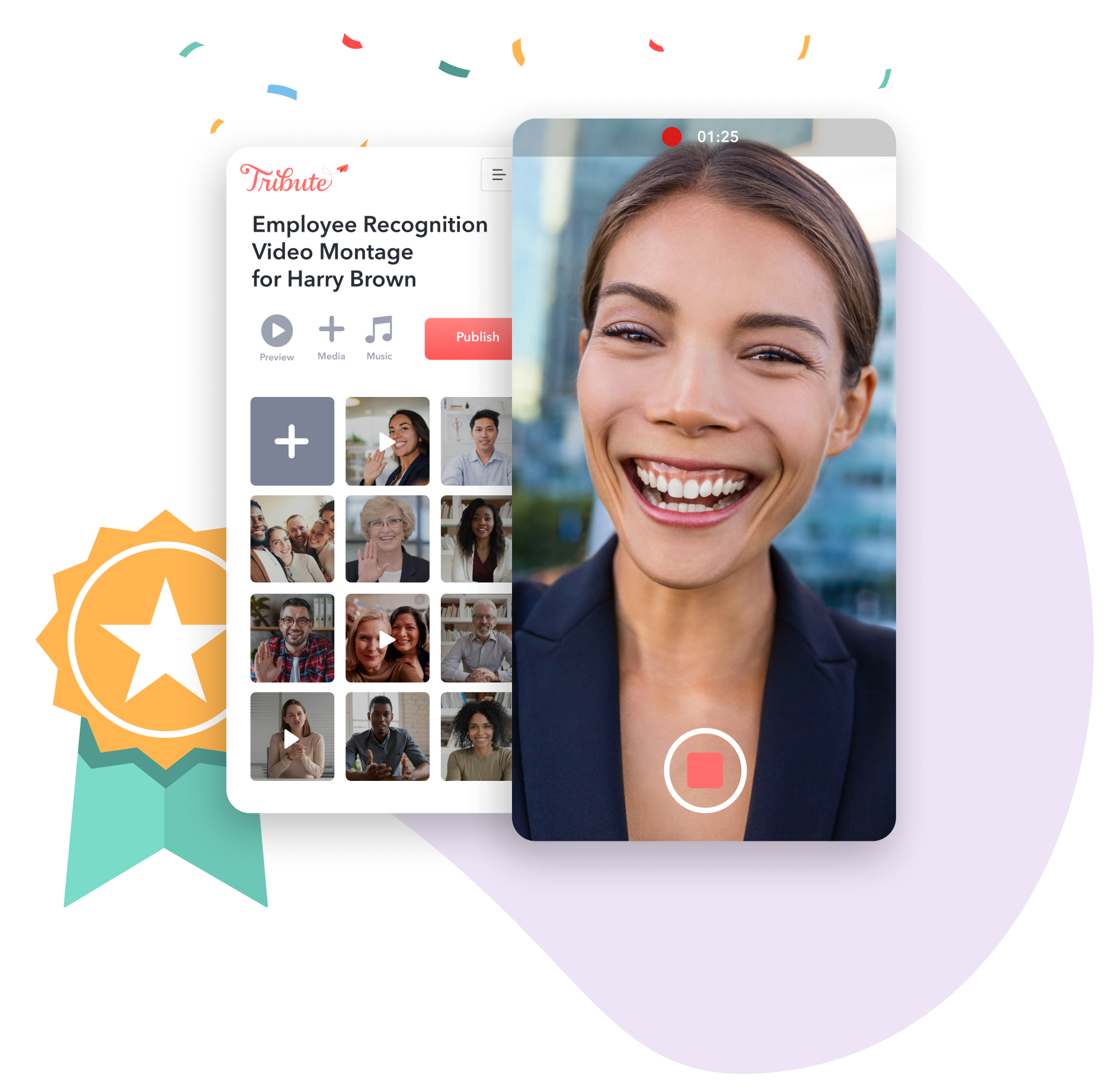 Employee Recognition video: Use Tribute’s easy-to-use birthday video maker for your video montage.